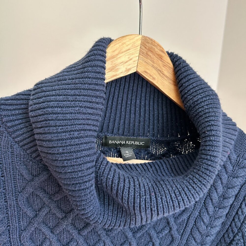 Banana Republic Navy Blue Cable Knit Women's Turtleneck Sweater - Small - Picture 2 of 7